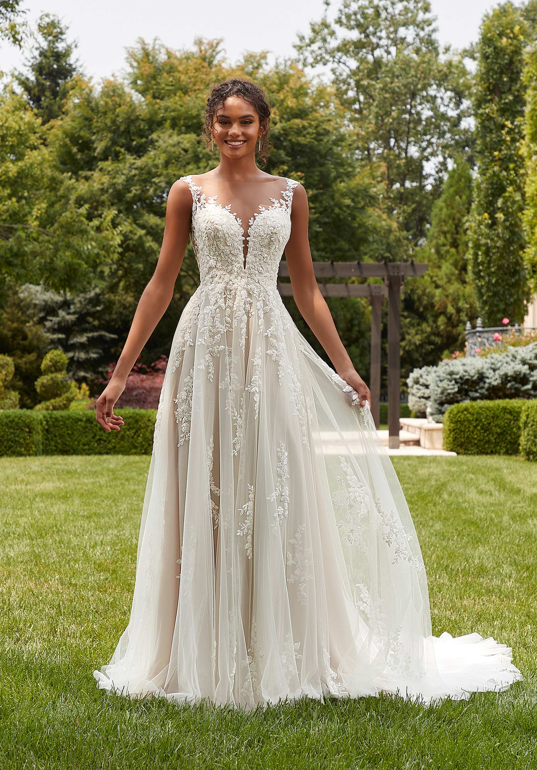 Love Wedding Dress: Simple long dress with a deep V neckline