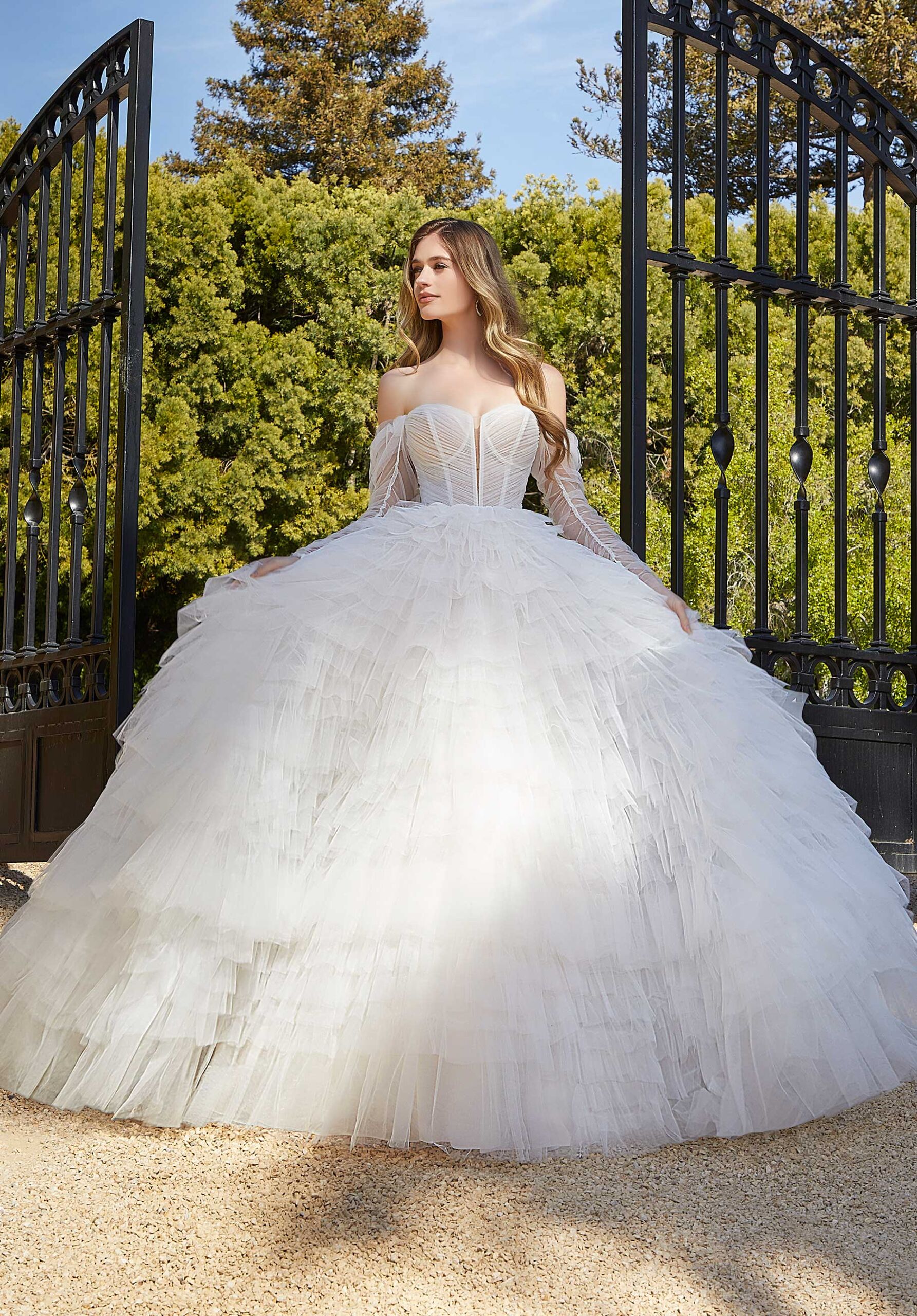 Illusion Tulle Wedding Robe With Sheer Details And Tiered Ruffles