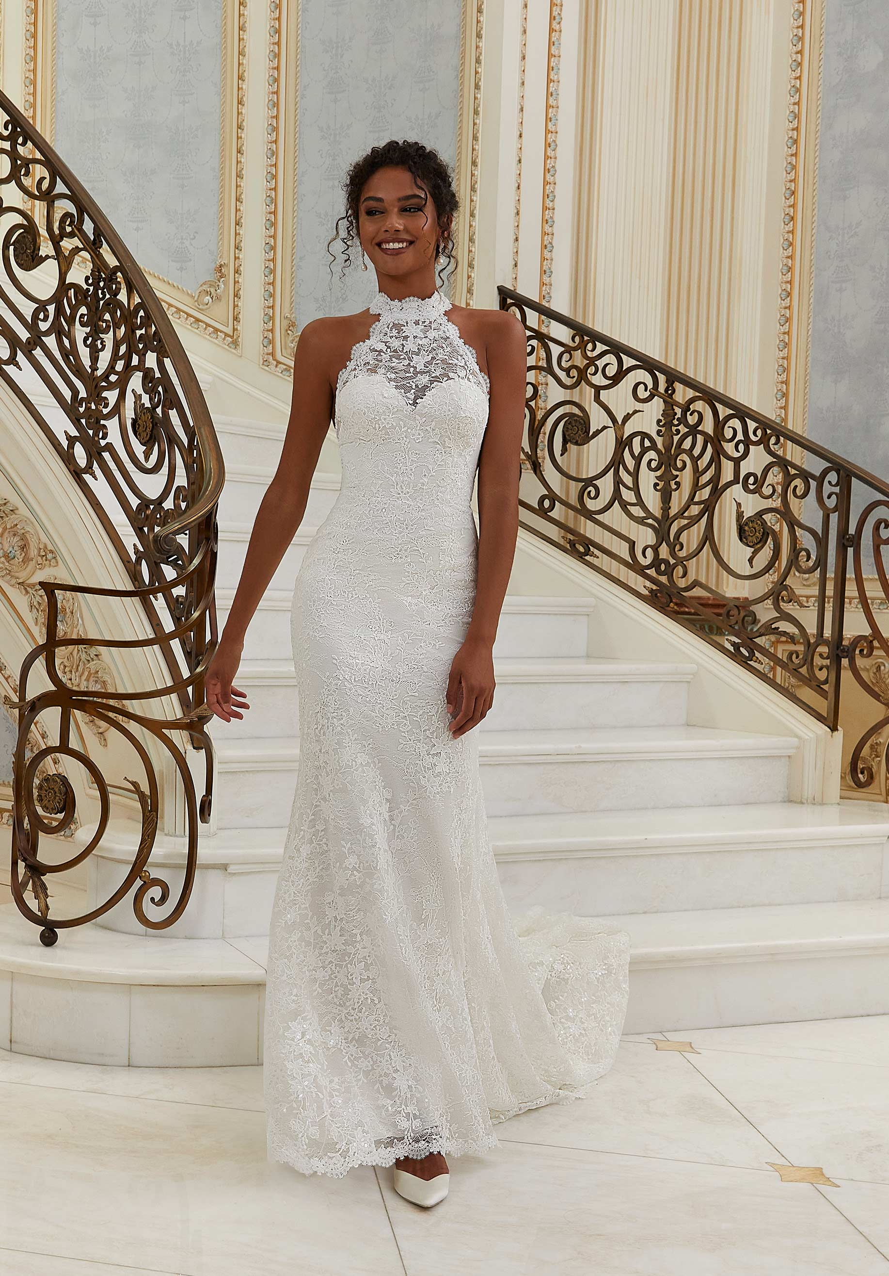 Simple Lace High Neck Wedding Dress | Rebecca Ingram Ardelle – Wedding  Shoppe