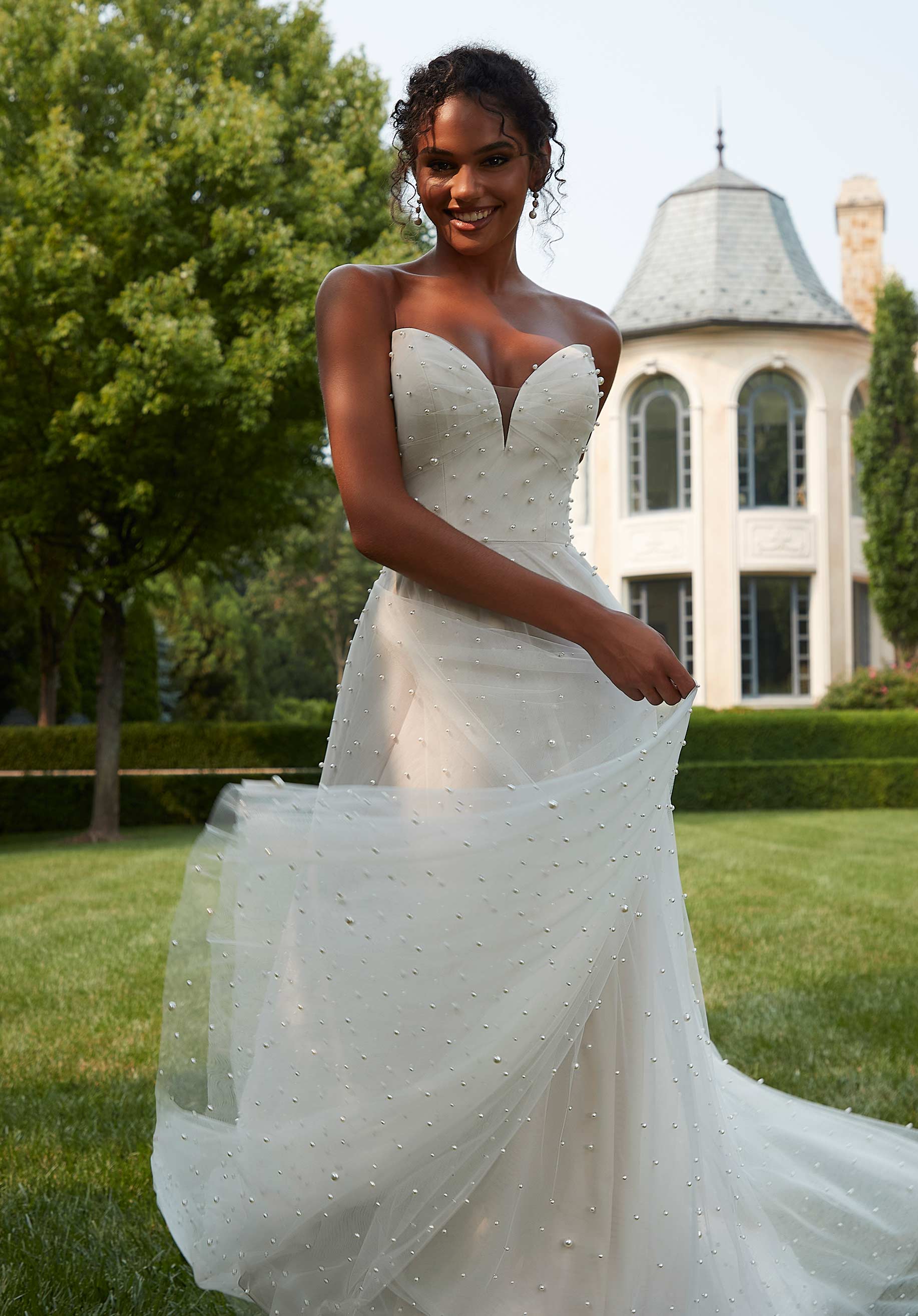 Strapless Fit And Flare Wedding Dress With Beaded Bodice And Front Slit