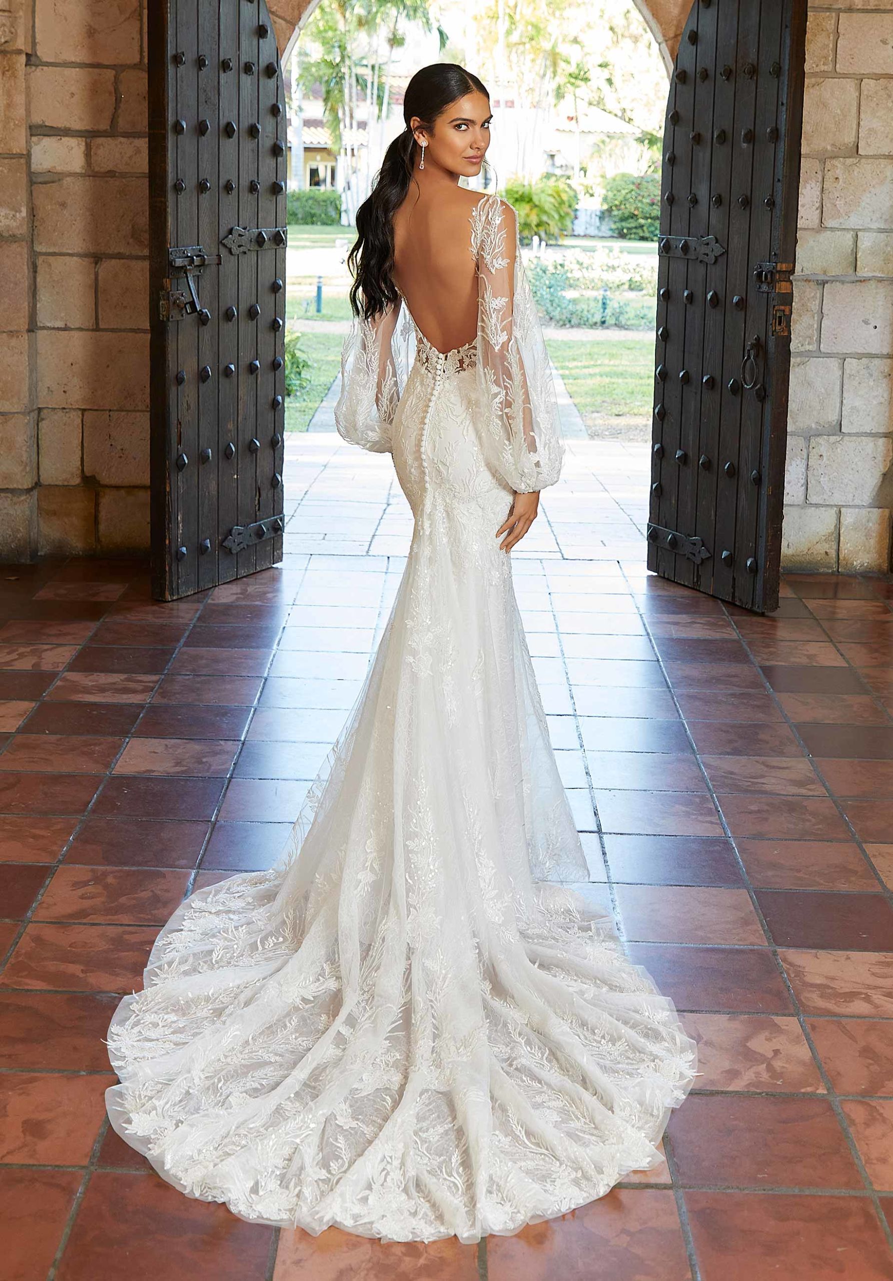 Lace Wedding Dress, Low Open Back Wedding Dress, Low Plunging