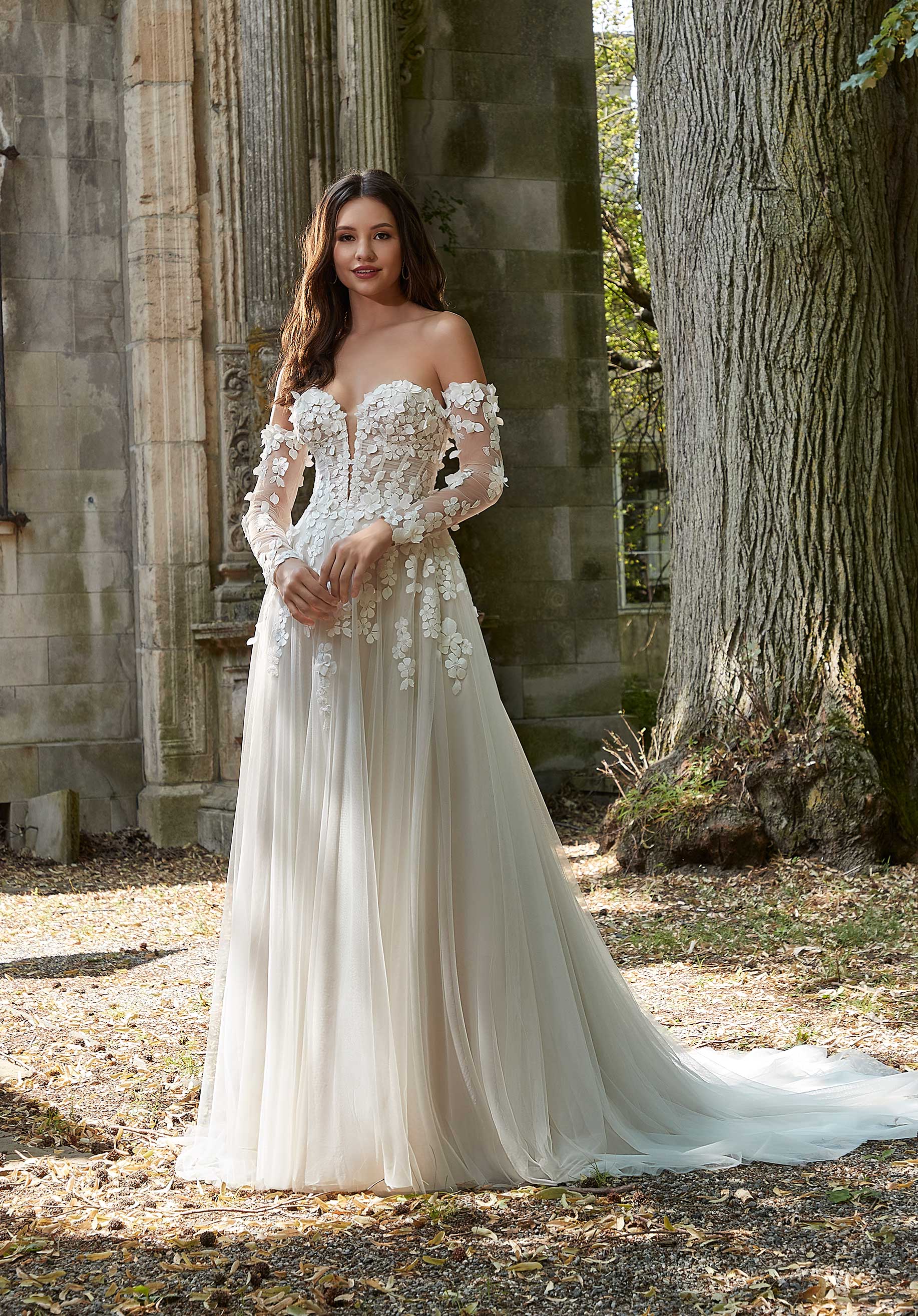 Novias Bridal  Sequin Embroidered Chantilly Lace Evening Gown