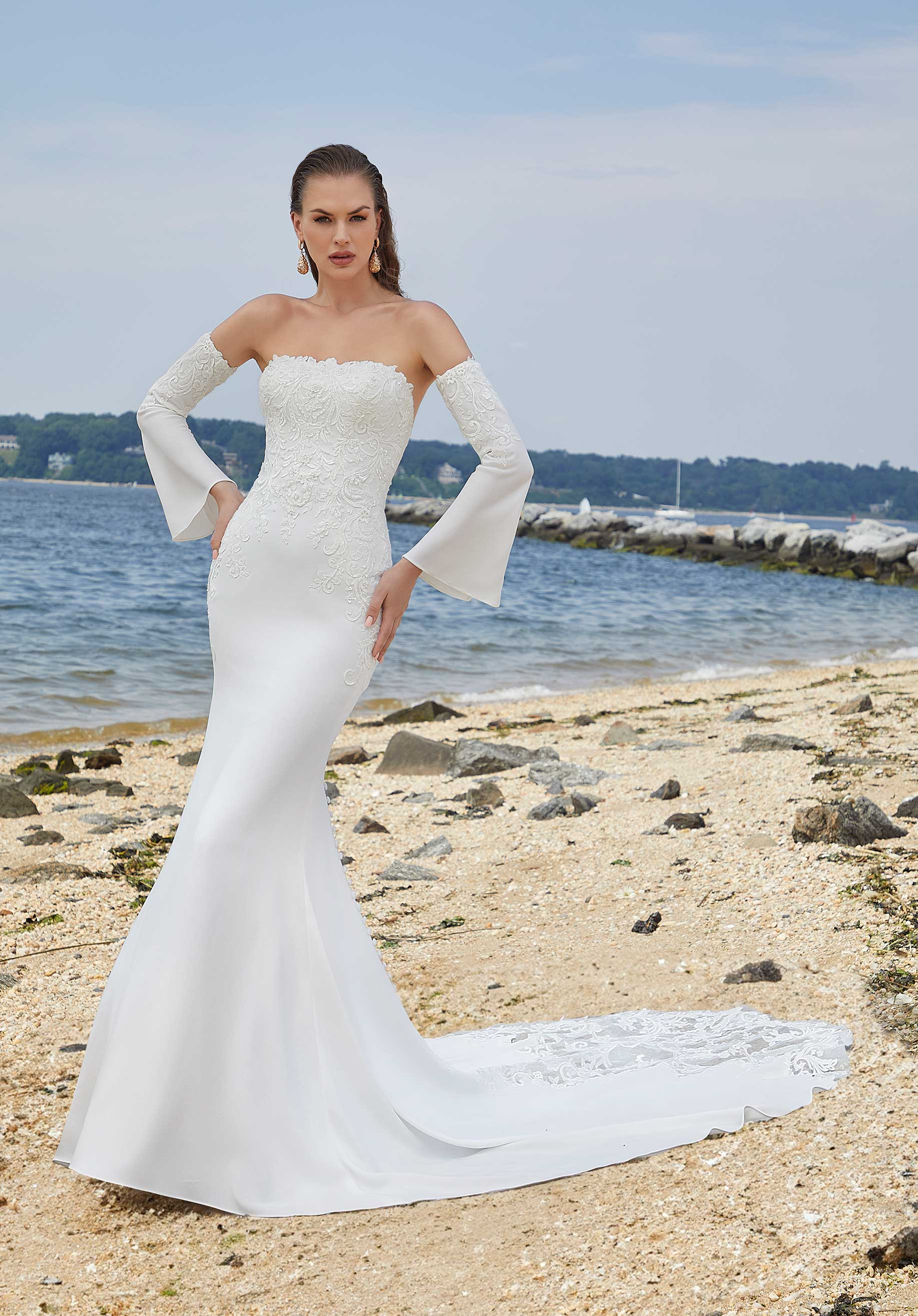 Vintage Lace Short Wedding Dress Beach Long Sleeve Bridal Gowns