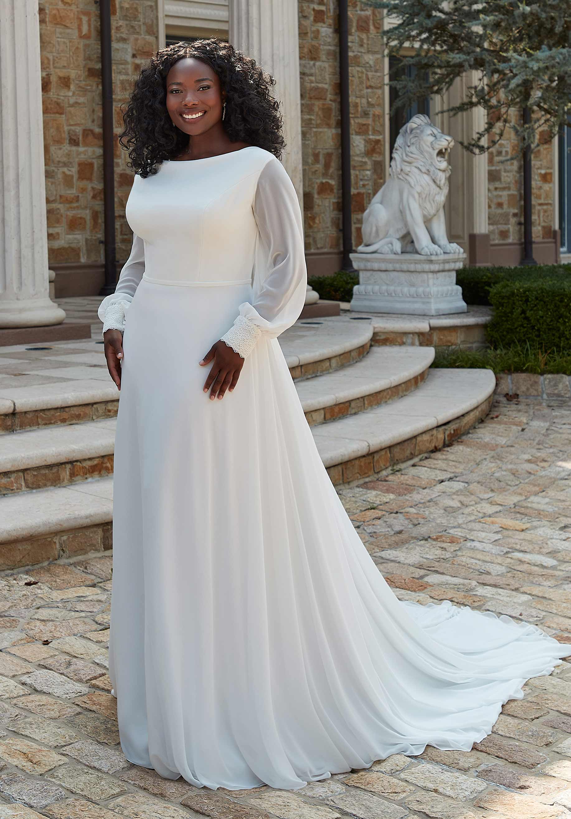 Kelsie flutter sleeve white chiffon wedding dress